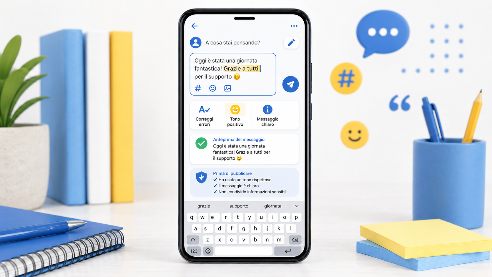 Gestione dei testi nei messaggi e nei social