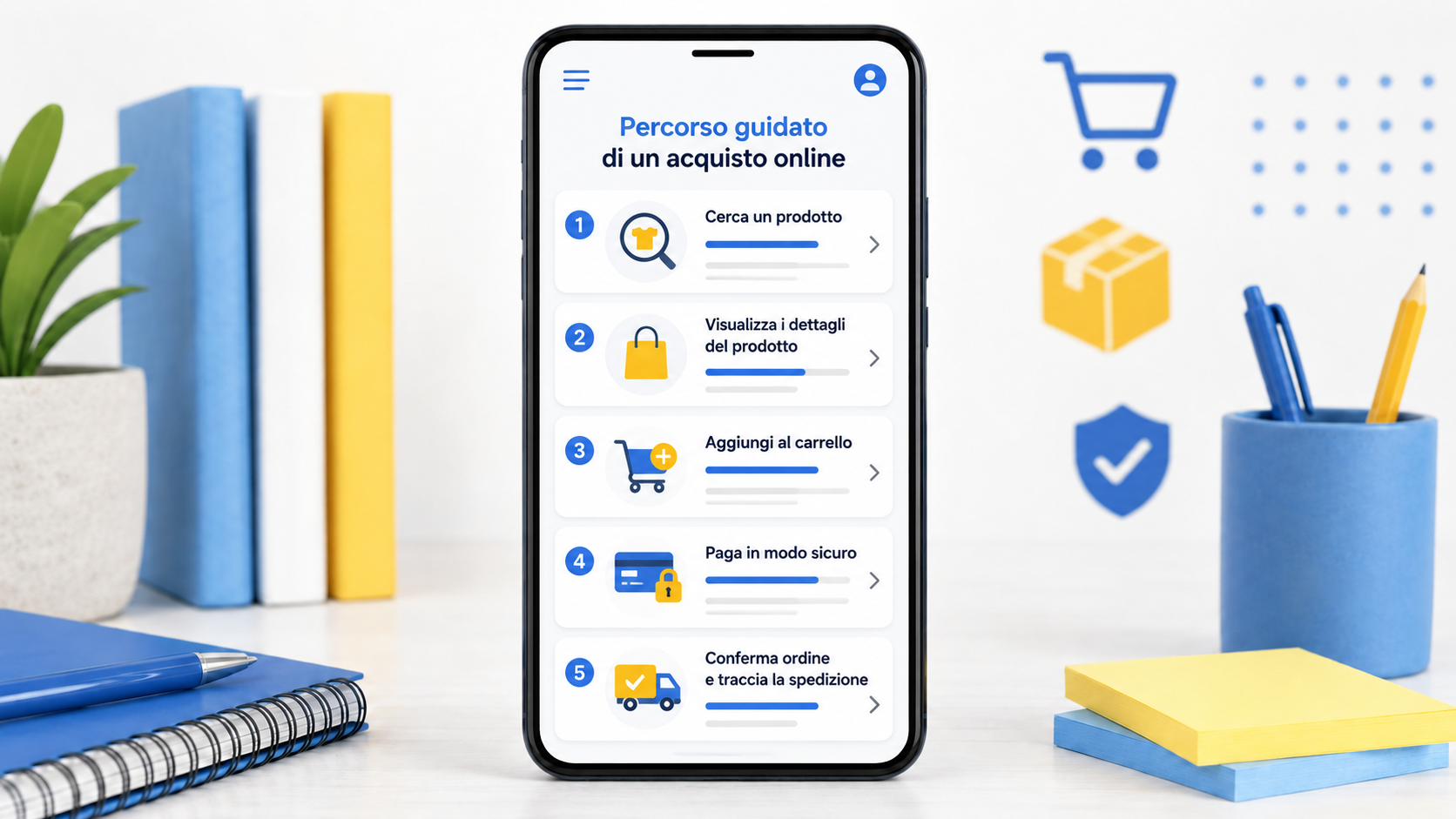 Percorso guidato di un acquisto online