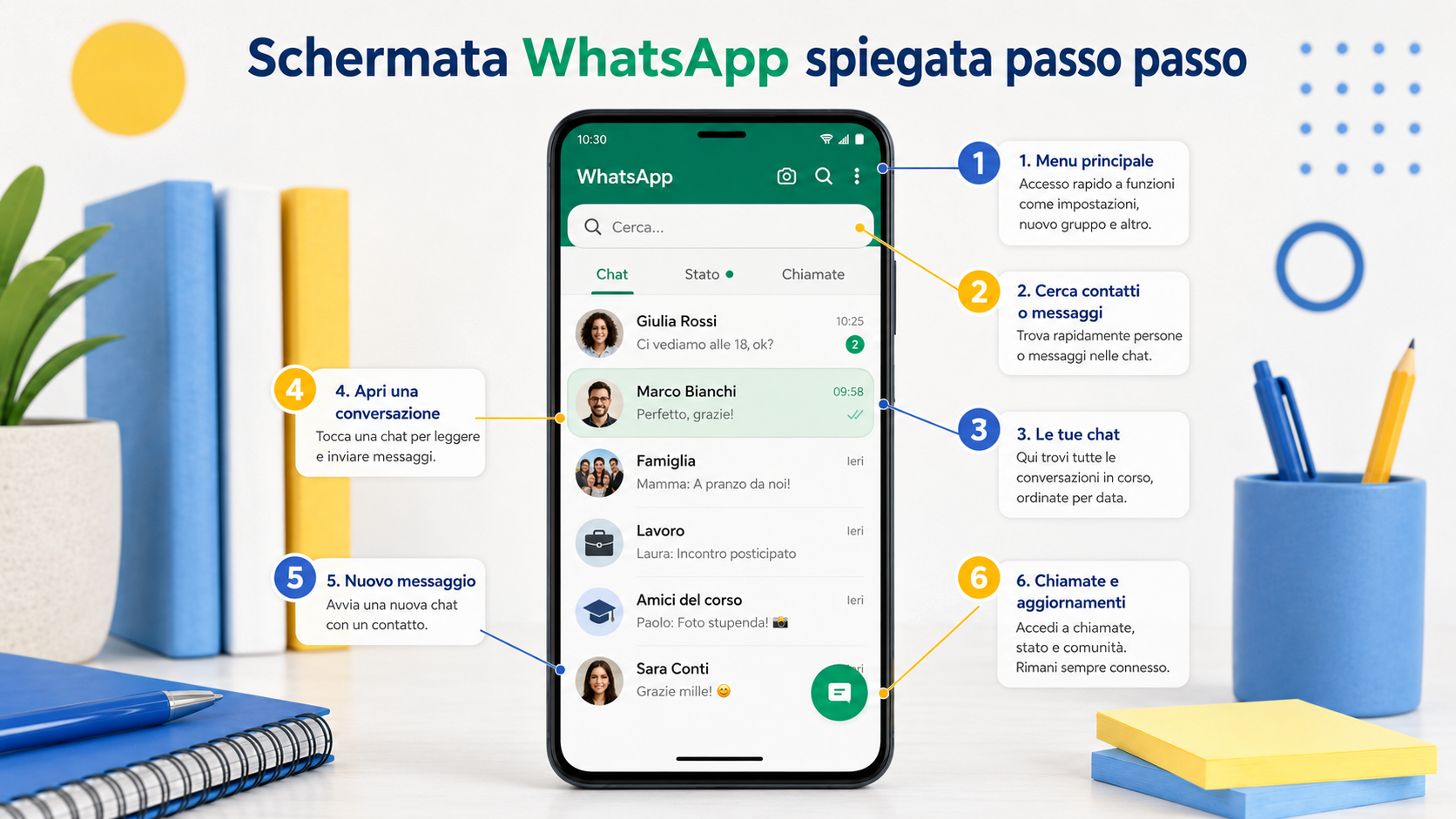 Schermata WhatsApp spiegata passo passo